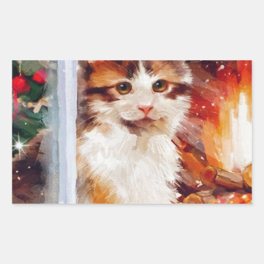 クリスマスの子猫 長方形シール (正面)