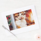 クリスマスの子猫 長方形シール (封筒)