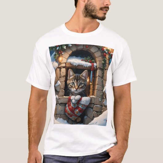 クリスマスの子猫 Tシャツ (正面)