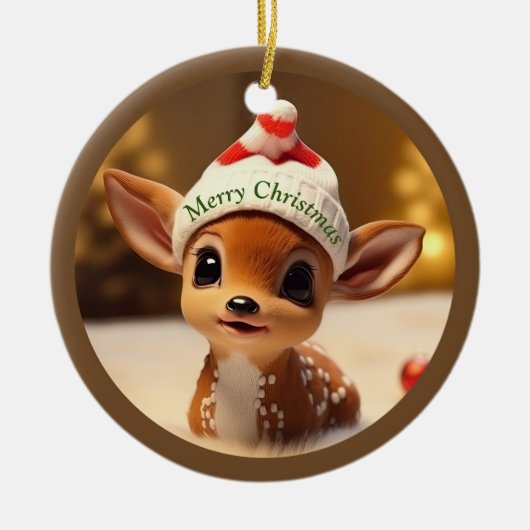クリスマスの子鹿 セラミックオーナメント (正面)