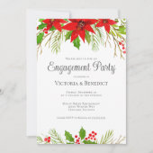 クリスマスの季節にぴったりなポインセチアのエンゲージメントパーティー 招待状 (正面)