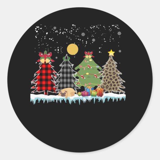 クリスマスの季節に眠るプグ ラウンドシール (正面)
