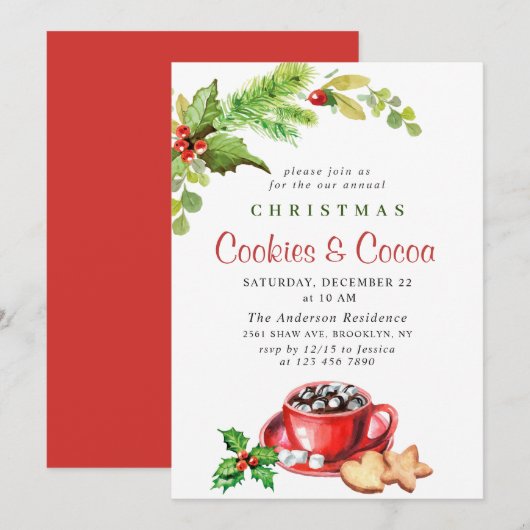 クリスマスの季節のお祭り的なホリデー・クッキー＆ココア・パーティー 招待状 (正面/裏面)
