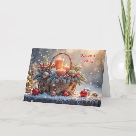 クリスマスの季節のご挨拶 オーナメントのバスケット カード (正面)