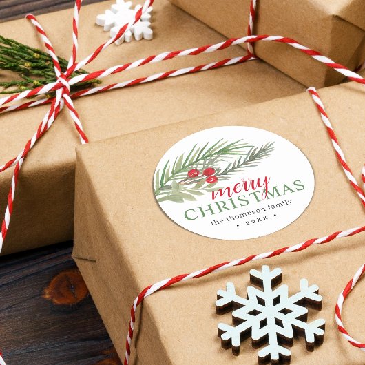 クリスマスの季節のグリーン ラウンドシール