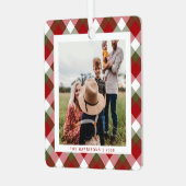 クリスマスの季節の格子模様の写真 メタルオーナメント (正面左)