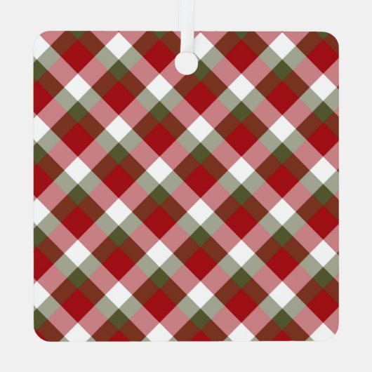 クリスマスの季節の格子模様の写真 メタルオーナメント (裏面)