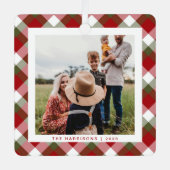 クリスマスの季節の格子模様の写真 メタルオーナメント (正面)