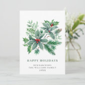 クリスマスの季節到来を告げる、華やかなホリーデコレーション - 赤い実の付いた枝のクリスマスグリーテ シーズンカード (スタンド正面)