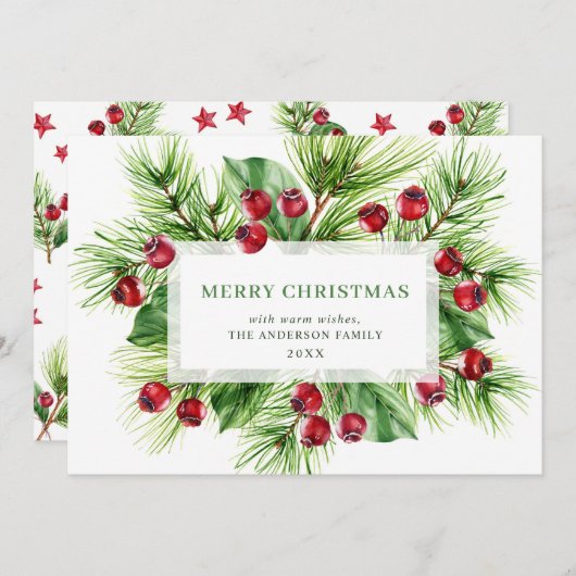 クリスマスの季節到来！ ホーリーベリーのクリスマスグリーティング シーズンカード (正面/裏面)