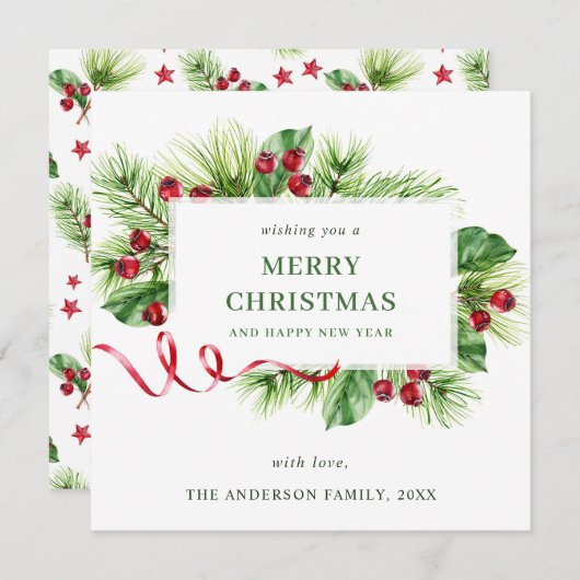 クリスマスの季節到来! ホーリーベリーのクリスマスグリーティング シーズンカード (正面/裏面)