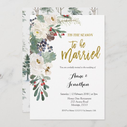 クリスマスの季節 結婚します クリスマス フラワー 招待状 (正面/裏面)