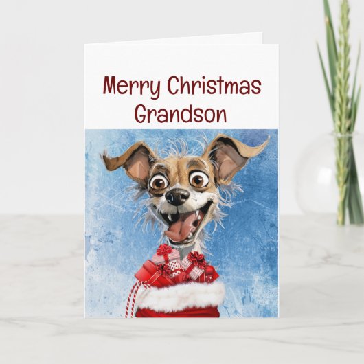 クリスマスの孫息子に贈る面白い犬グッズ カード (正面)