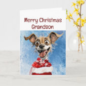 クリスマスの孫息子に贈る面白い犬グッズ カード (黄色い花)