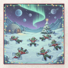 クリスマスの宇宙人の雪の天使、ガラスコースター ガラスコースター