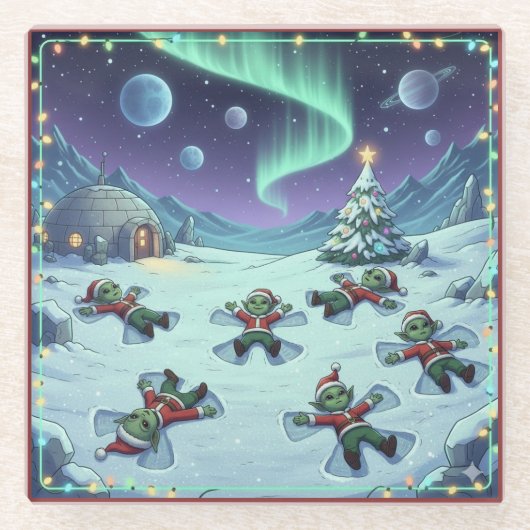 クリスマスの宇宙人の雪の天使、ガラスコースター ガラスコースター (正面)
