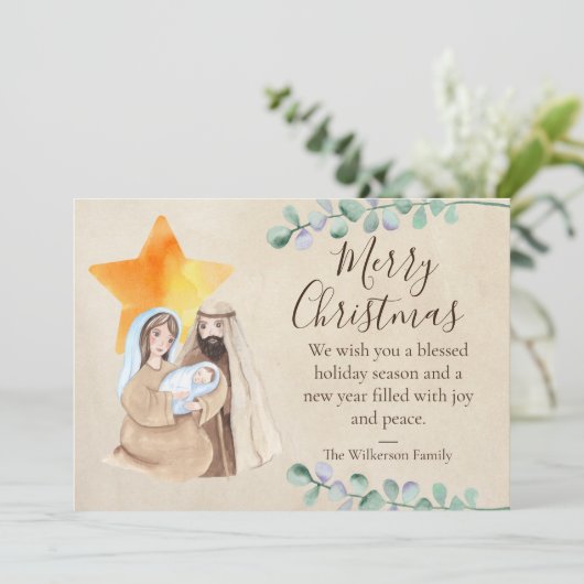クリスマスの宗教的なマリアとヨセフの情景 シーズンカード (スタンド正面)