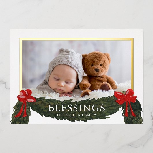 クリスマスの宗教的な祝福の写真 箔シーズンカード (正面)
