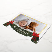 クリスマスの宗教的な祝福の写真 箔シーズンカード (回転した状態)