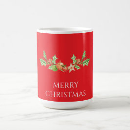 クリスマスの定番、ヒイラギとマツボックリのデザイン コーヒーマグカップ