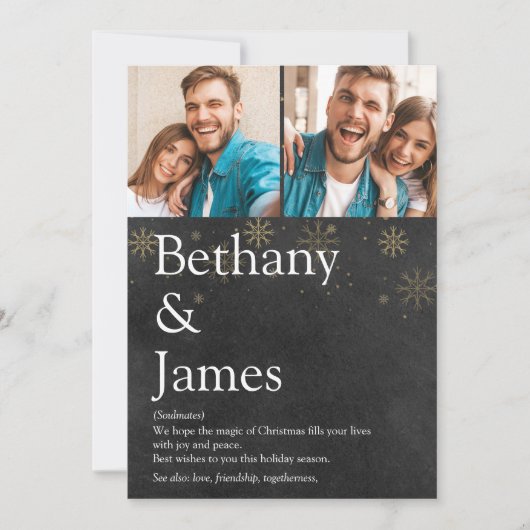 クリスマスの定義をシェアしよう カップル 2 枚の写真 チョークボード シーズンカード (正面)