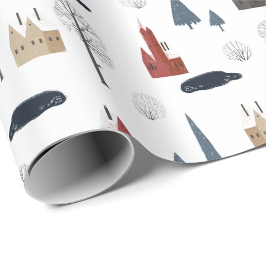 クリスマスの家の木の湖または池のパターン ラッピングペーパー (ロールコーナー)