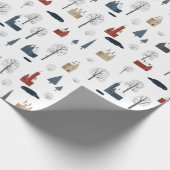 クリスマスの家の木、池または湖のパターン ラッピングペーパー (角)