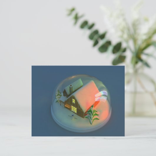 クリスマスの家の雪の地球の郵便はがき シーズンポストカード (スタンド正面)