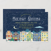 クリスマスの家の雪の日休暇の食事招待状 シーズンカード (正面/裏面)
