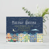 クリスマスの家の雪の日休暇の食事招待状 シーズンカード (スタンド正面)