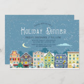 クリスマスの家の雪の日休暇の食事招待状 シーズンカード (正面/裏面)