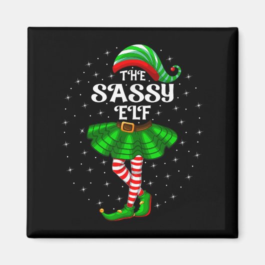 クリスマスの家族お揃い女性と女の子ママとエルフ マグネット (正面)