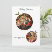 クリスマスの家族と犬の写真 ボタニカル シーズンカード (スタンド正面)
