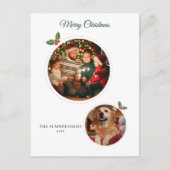 クリスマスの家族と犬の写真 ボタニカル シーズンポストカード (正面)