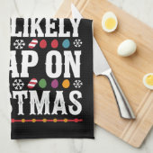 クリスマスの家族のマッチングで昼寝する可能性が最も高い キッチンタオル (四つ折り)