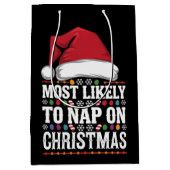 クリスマスの家族のマッチングで昼寝する可能性が最も高い ミディアムペーパーバッグ (正面)