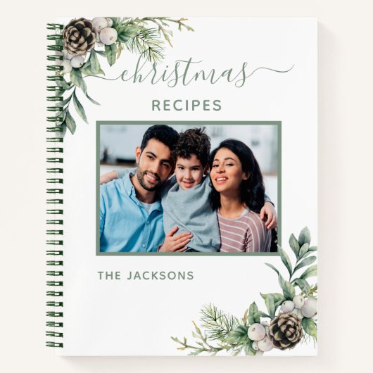 クリスマスの家族のレシピ写真ホワイトコーンパイン ノートブック (正面)
