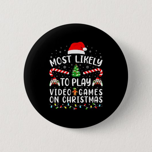 クリスマスの家族の一致するビデオゲームをする可能性が最も高い 缶バッジ (正面)