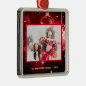 クリスマスの家族の写真の赤い星のボーブル メタルオーナメント (右)