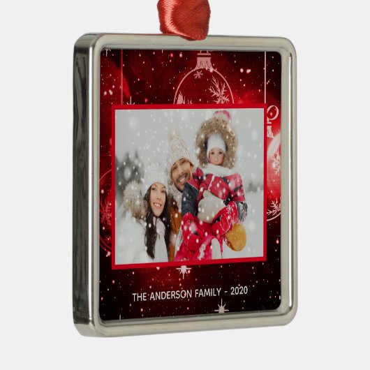 クリスマスの家族の写真の赤い星のボーブル メタルオーナメント (右)