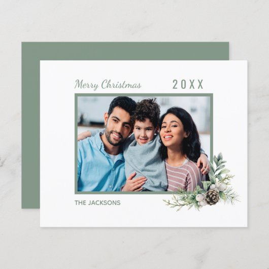 クリスマスの家族の写真モダン白の予算カード (正面/裏面)
