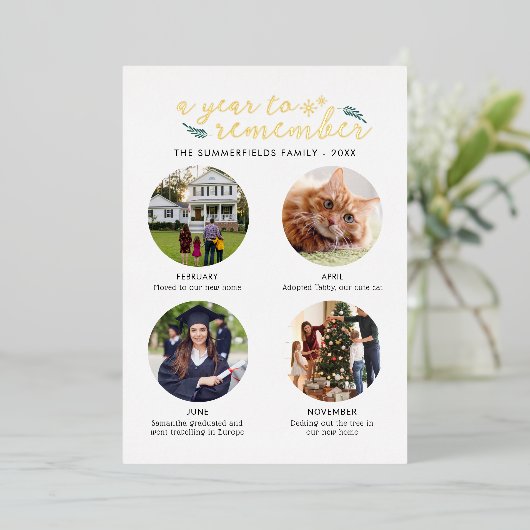 クリスマスの家族の写真年写真 箔シーズンカード (立ち正面)