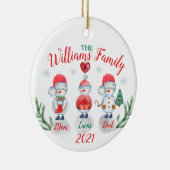 クリスマスの家族の名前キッズ雪だるま水色 セラミックオーナメント (右)