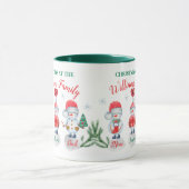 クリスマスの家族の名前キッズ雪だるま水色 マグカップ (中央)