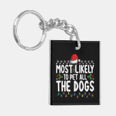 クリスマスの家族の犬を全て撫でる可能性が最も高い キーホルダー (正面左)