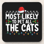 クリスマスの家族の猫たちをペットにするだろう コースター (正面)