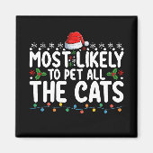 クリスマスの家族の猫たちをペットにするだろう マグネット (正面)