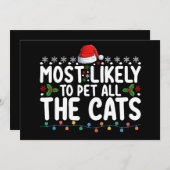 クリスマスの家族の猫たちをペットにするだろう 招待状 (正面/裏面)