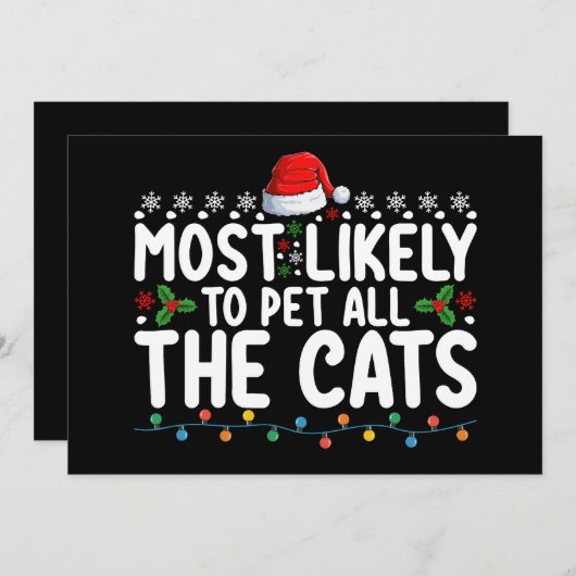 クリスマスの家族の猫たちをペットにするだろう 招待状 (正面/裏面)