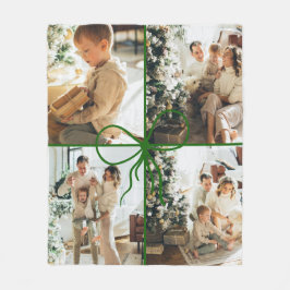 クリスマスの家族の4枚の写真のリボン+ボウ+ラッピング フリースブランケット